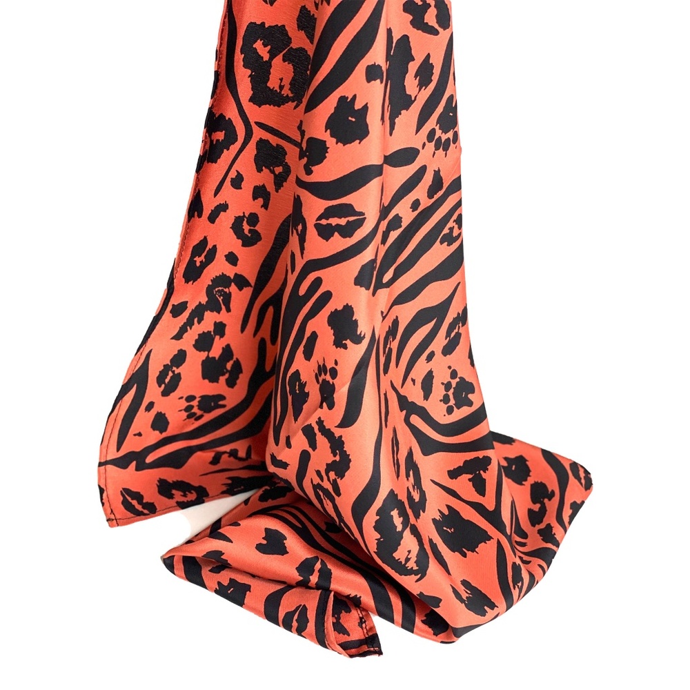 NWT SILKLETTE Kelly 100% Fine Silk Kerchief Scarf ORANGE/BLACK